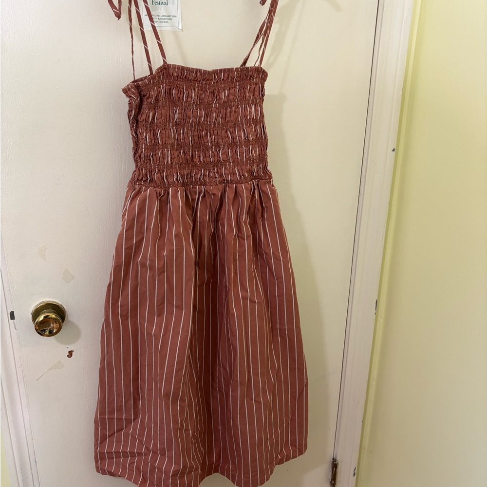 a new day Ruched Brown Dress with White Stripes